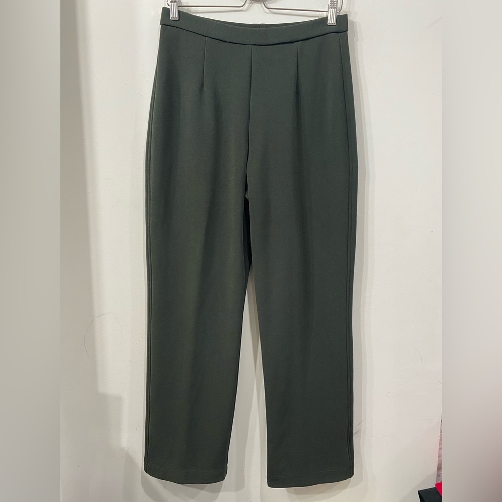 Chico’s Design Pull Up Pants Dark Green High Rise Straight Leg size 2